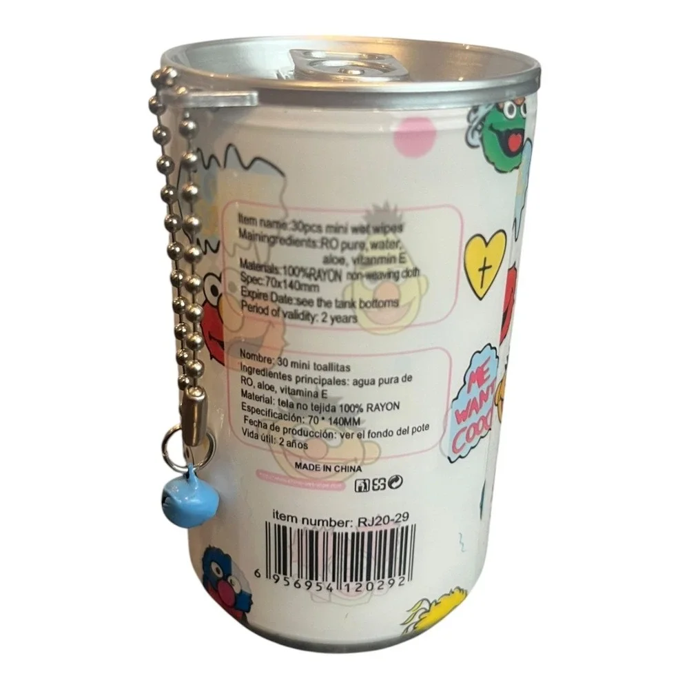 Sesame Street Characters Mini Wet Wipes 30ct Keychain Canister 70x140mm